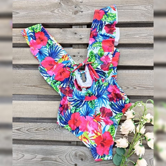 SPORLIKE Womens 1 Piece Swimsuit V-Neck Ruffle Bathing Suit Padded Monokini - Picture 4 of 6